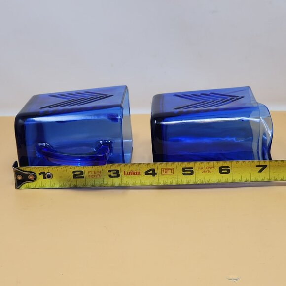 Vintage Cobalt Blue Glass Creamer & Sugar Set With Chevron Pattern - Picture 12 of 12